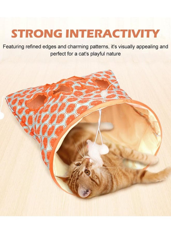 حقيبة نفق للقطط، برتقالية اللون، لعبة نفق لعب للقطط والهامستر داخل المنزل، حقيبة قماشية قابلة للطي مع فأر صغير وكرة لعبة، قابلة للطي والحمل - Image 4